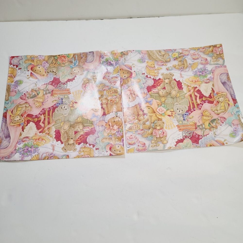 Vintage 90s 1995 Hallmark Cute Kawaii Teddy Bear Wrapping Paper set of 2